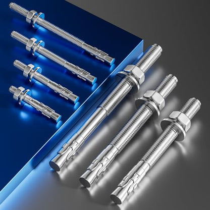 Wensilon 30Pcs 1/2x5 Inch Standard Fasteners for Heavy-Duty 304 Stainless Steel Wedge Anchors for Cement and Concrete - size: 1/2x5"