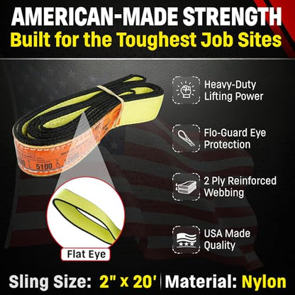 Chenango Supply 2"×20' Nylon 2-ply Lifting Eye & Eye Rigging DD Sling - size: 2" x 20'