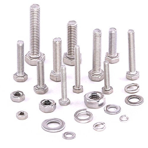 Glarks 665Pcs M3 M4 M5 M6 Stainless Steel Flat Hex Head Screws Bolts Nuts and Flat Gasket Spring Washers Assortment Set - style: Hex head screws