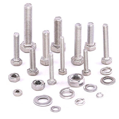 Glarks 665Pcs M3 M4 M5 M6 Stainless Steel Flat Hex Head Screws Bolts Nuts and Flat Gasket Spring Washers Assortment Set - style: Hex head screws