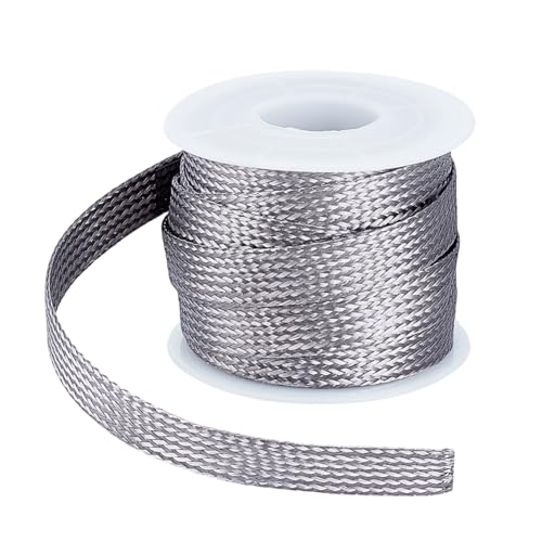 UNICRAFTALE 16.4ft 0.39" W Braided Sleeving Braid Stainless Steel Cable Wire Shielding Sleeve Ground Straps Protection Flat Metal Mesh Flexible Expandable Scalable Ribbon Wire for Protect Cable - size: 5.5 Yards x 0.39in
