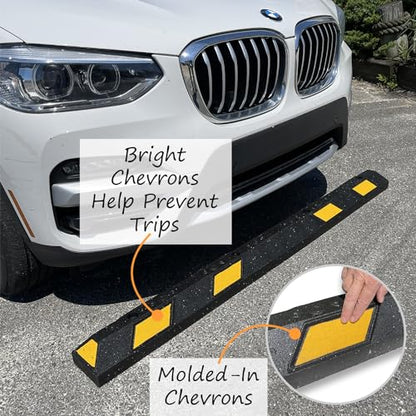 SmartSign Rubber Parking Curb - Heavy Duty Parking Stop with Yellow Reflective Stripe Chevrons, 72" Long (6ft), Wheel Stop for Parking Lot/Garage/Cars/Trucks, Pre-Drilled Holes, Pack of 1, USA-Made - color: 1. Black/Yellow Pack of 1
