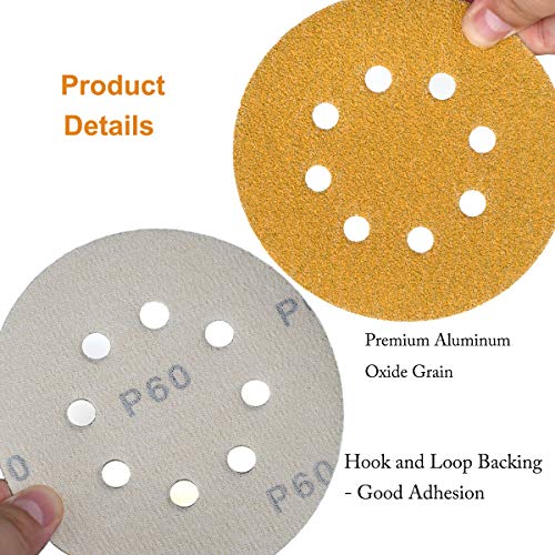 5-Inch 8-Hole Hook and Loop Sanding Discs 60-Grit, 100-Pack