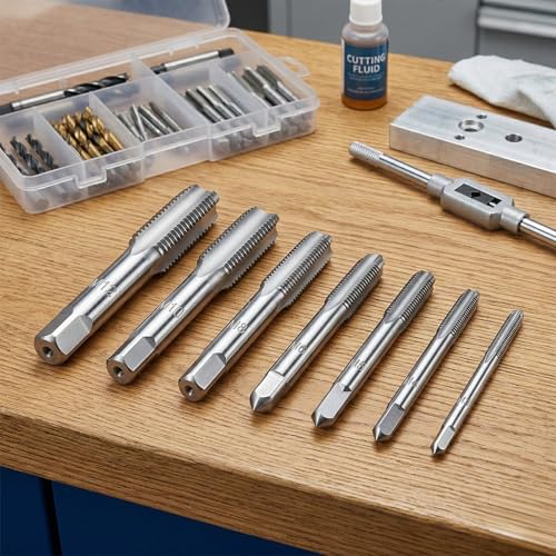 7 Piece Metric Tap Set, M3 M4 M5 M6 M8 M10 Tap and Die Set, Metric Thread TapSet, Spiral Point Taps, Hss Nitriding Coated, With Adjustable T-Handle Wrench