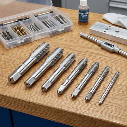 7 Piece Metric Tap Set, M3 M4 M5 M6 M8 M10 Tap and Die Set, Metric Thread TapSet, Spiral Point Taps, Hss Nitriding Coated, With Adjustable T-Handle Wrench