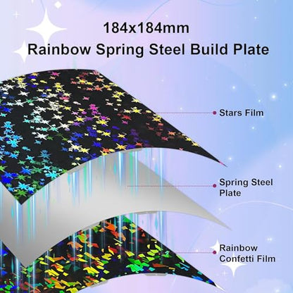 IdeaFormer 3D PEF PEY Build Plate for Bambu Lab A1 Mini, Rainbow Confetti PEY Galaxy Spring Steel Plate Double Sided Flexible Sheet 184x184mm - color: Confetti PEF+Galaxy PEY