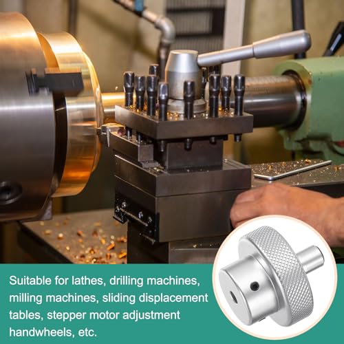 HARFINGTON Aluminum Alloy Handwheel 40mm OD 4mm Bore Lathe Hand Wheel with Rotate Handle Aluminum Milling Machine Handle with Wrench and 2pcs Screws for Milling Machine Lathe, Silver Tone - size: 40mm x 4mm