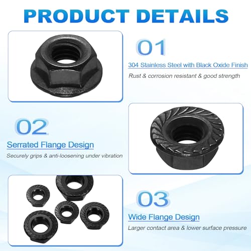 100Pcs Serrated Flange Hex Nuts M6-1-Coarse 304 Stainless Steel - color: Black, size: M6-1