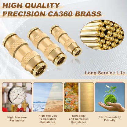 26PCS 1/4" 3/8" 1/2" Brass Dot Air Line Fittings Kit, Straight Union - size: 1/4" + 3/8" + 1/2"