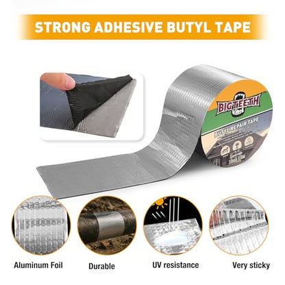 BIGTEETH Aluminum Butyl Waterproof Tape 4 inch x 16 feet - color: 4 inch x 16 feet