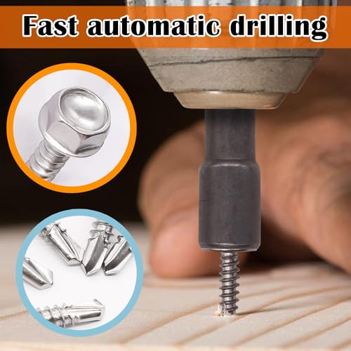 weideer 200pcs #8×3/4" Self Tapping Screws for Metal, 410 Stainless Steel Hex Washer Head Sheet Metal Screws,Quick Tapping Screw with Screwdriver Bit
