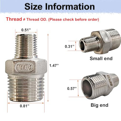 2pcs 1/2" x 1/4" NPT Male Pipe Fitting Reducer Nipple Adapter - color: 1/2"x 1/4"MNPT