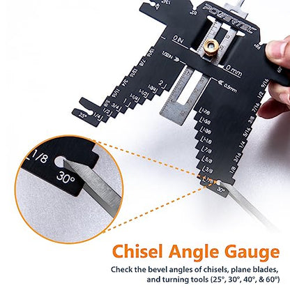 POWERTEC Universal 5-in-1 Step Depth Gauge for Measuring Chisel Angles, Drill Points, and Setting Router Bit, Saw Blade Heights – Compatible with Table Saw and Router Table – Woodworking Tools (80023) - style: Router Table Measuring Gauge