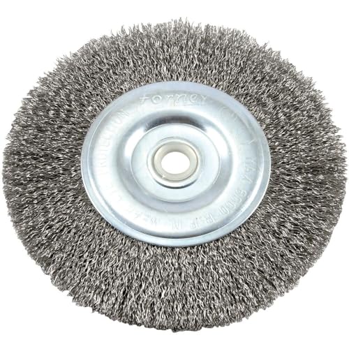 Forney 72745 Wire Bench Wheel Brush, Coarse Crimped with 1/2-Inch and 5/8-Inch Arbor, 6-Inch-by-.012-Inch