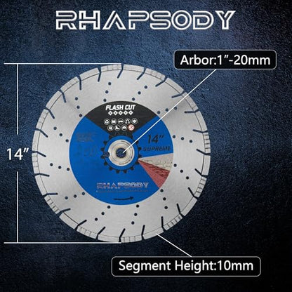 RHAPSODY 14Inch Laser Welded Diamond Saw Blade,Segmented All Purpose Blade - size: 14 Inch