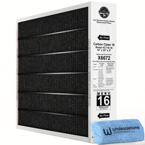 Lennox X6672 16x25x5 Furnace Filter, Lennox Healthy Climate Carbon Clean MERV 16 Home Air Filter for HVAC System with Cleaning Cloth