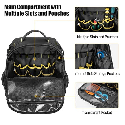 Rexmica Heavy-Duty Tool Bag Backpack for Men with 3 Tool Pouches, Black - color: Black
