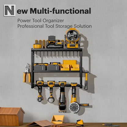 Spampur Power Tool Organizer, 3 Layers 4 Drill Holder Wall Mount - size: 3 Shelves 4 Slots