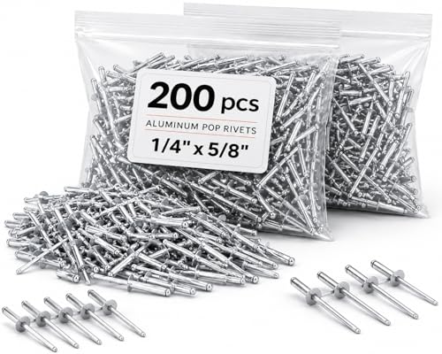 200PCS Large Flange Aluminum Pop Rivets 1/4" x 5/8" Big Head Steel Mandrel Dome Body Blind Clenches Set for Sheet Steel Duct Work Aluminum Boat Clenches Long Pop Rivets - color: 200 Pcs, size: 1/4" x 5/8"