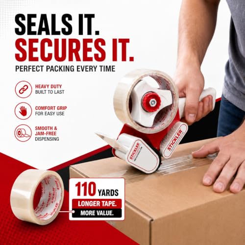 Stickler Heavy Duty Packing Tape Dispenser Gun (2 Pack) & 2 Packaging Tapes