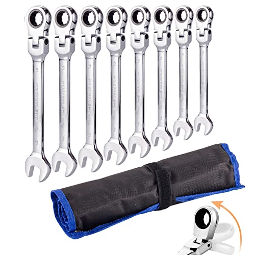 Qnkaa Flexible Ratchet Wrench Set 8pcs 9-17mm Spanner Gear Ring - size: Metric 8pcs