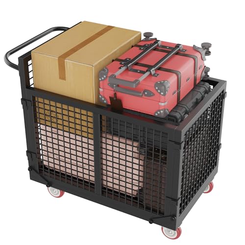 YOHKOH Platform Truck, 4-in-1 Multi-Purpose Collapsible Hand Truck & Flatbed Dolly, 46.5" W x 25" D x 36" H Heavy-Duty Push Cart with 2 Lockable Wheels for Commercial, Garage, Home - color: Black, size: 4-in-1 Cart