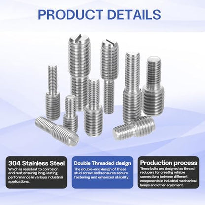 M8x10mm to M10x10mm Double End Threaded Stud Screw Reducing Bolt,304 Stainless Steel Thread Reducer Adapter for Furniture Fastener Welding, Hardware Connectors 12 Pack - size: M8x10mm to M10x10mm