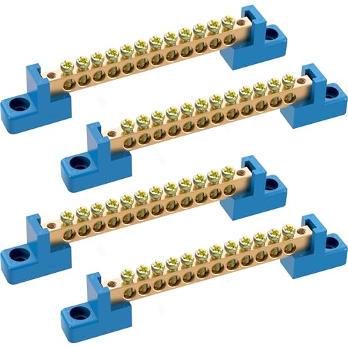 Neutral Bar, 4 Pack 12-Position Brass Terminal Block - size: 12 Position, style: Neutral Bus Bar