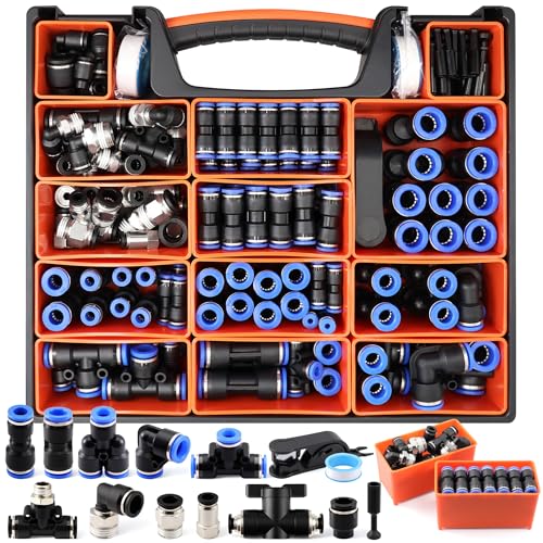 170Pcs Push-Connect Air Hose Fittings Kit 1/8"-1/2" NPT - color: 170PCS with PU/PE/PV/PG/NPT