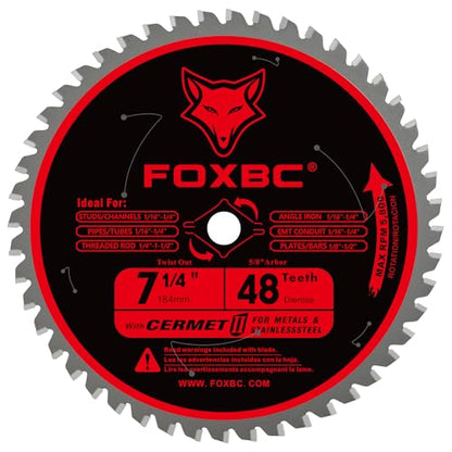 FOXBC 7 1/4 inch Metal Circular Saw Blade 48 Teeth, Metal and Stainless Steel Cutting Saw Blade, Ceramic Carbide with 5/8 Arbor - 2 Pack
