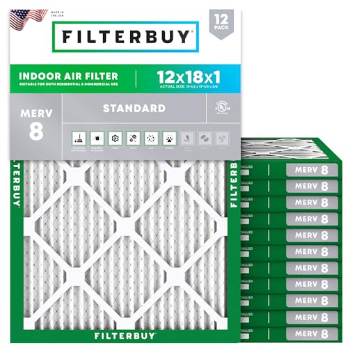Filterbuy 12x18x1 Air Filter MERV 8 Dust & Allergy Defense (12-Pack) - size: 12x18x1