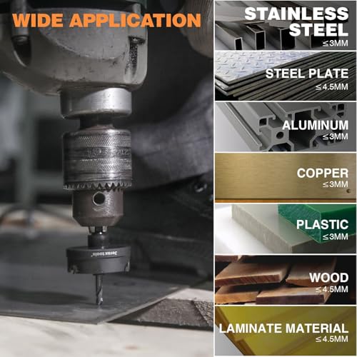 Tungsten Carbide Tipped Quick Change Hole Cutter, 1-7/32 inch TCT Hole Saw, Oxided Coating with 5mm Hole Depth Heavy Duty, for Stainless Steel, Mild Steel, Iron, Copper, Brass, Plastic - size: 31mm | 1-7/32", style: Single Pack