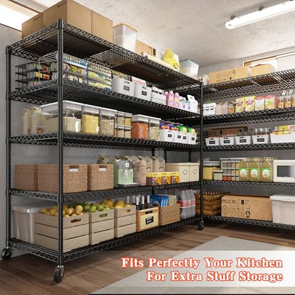 REIBII Storage Shelves 3200 LBS Capacity Wire Shelving with Wheels Heavy Duty Metal Shelf for Warehouses, Garage,Kitchens, School,Commercial Shelf, 73" H X 60" W X 18" D, 2 Pack - size: 2 Set-60''W X 18'' D X 73'' H
