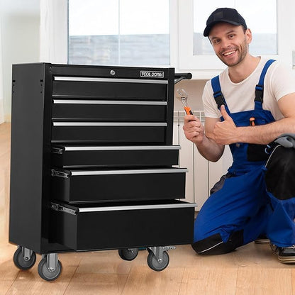 6-Drawer Toolbox with Wheels Rolling Toolbox - color: Black-6