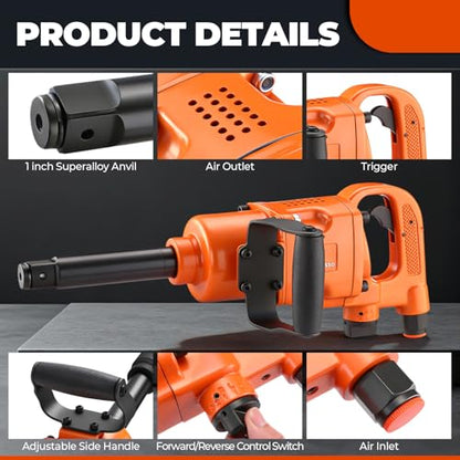 1 Inch Heavy Duty High Torque Air Impact Wrench Gun 1/2" Air Inlet 5000RPM - size: 3500N.m