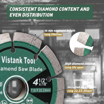 Diamond Blade for Angle Grinder 2-Pack 4.5 Inch, Cutting Discs 4 1/2 Inch, Segmented Concrete Cutting Blade for Masonry Stone Brick Granite, 7/8 Arbor Dry Wet Cut