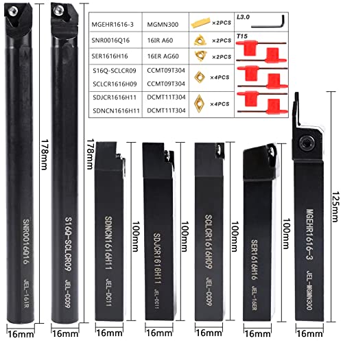 Lathe Turning Holders Threading Tools Threading Holders 21pcs - Metal Lathe Cutting Tools 7pcs 5/8" Boring Bar Set+14pcs Indexable Carbide Inserts Golden for Lathe Tools - color: 5/8" turning holder kits