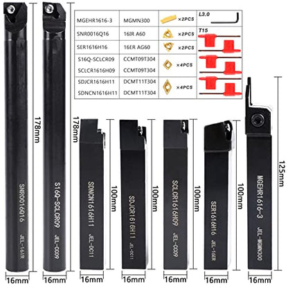 Lathe Turning Holders Threading Tools Threading Holders 21pcs - Metal Lathe Cutting Tools 7pcs 5/8" Boring Bar Set+14pcs Indexable Carbide Inserts Golden for Lathe Tools - color: 5/8" turning holder kits