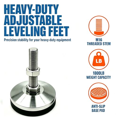 Leveler Feet,2-Pack, Cabinet Leveling Feet Adjustable 3.2" Base,M16 Thread,2000 Lb Capacity Heavy Duty Adjustable Leg Leveler Black Carbon Steel PVC D80xM16x80 - size: D80xM16x80