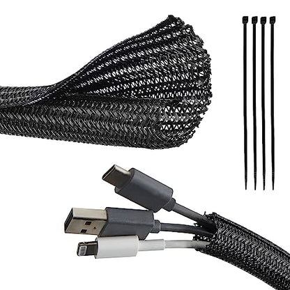 RED WOLF Cable Sleeves Cord Management Braided Wire Loom Split Sleeving 3/8 Inch x 10 FT Protector Wiring Cable Cover Flexible Self-Wrap for Automotive Home Office Anti-Scratch High-Temperature Black - size: 3/8" x 10FT