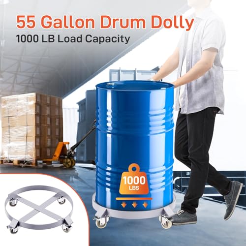 55 Gallon Drum Dolly, Heavy Duty 1000LBS Load Capacity Drum Cart,Non Tipping Hand Truck with 4 Swivel Casters Wheel for Warehouse Drum Handling - size: 2 pcs