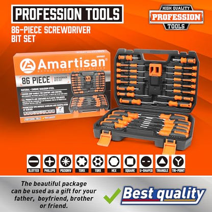 Amartisan 86-Piece Magnetic Screwdrivers Set with Case, Includs Slotted, Phillips, Hex, Pozidriv,Torx and Precision Screwdriver Set, Magnetizer Demagnetizer Tools, Tools for Men - style: 86-Piece Screwdrivers Set