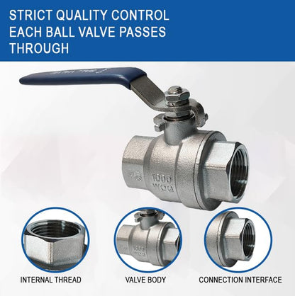 3/4 Inch 316 Stainless Steel Ball Valve NPT Full Port 2-Pack - size: 316 3/4" NPT F x F