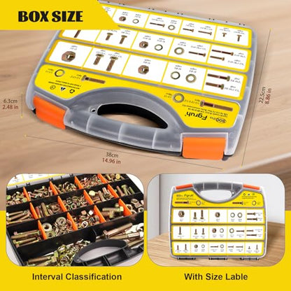 800PCS 1/4-20, 5/16-18, 3/8-16, 1/2-13 Hex Bolts & Nut Assortment Kit - size: 1/4-20 5/16-18 3/8-16 1/2-13 800pcs