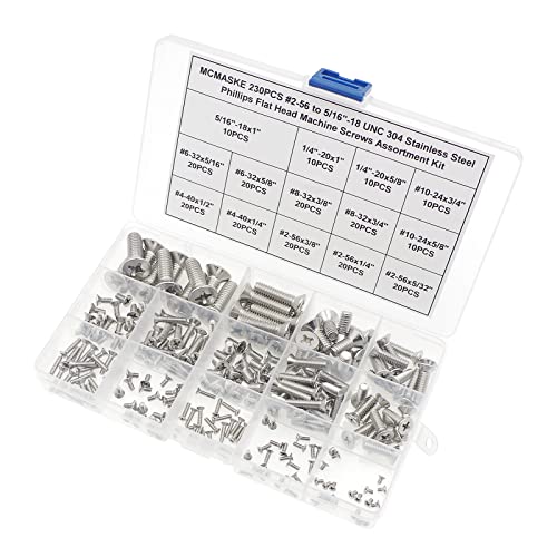 #2-56 to 5/16"-18 UNC 304 SS Phillips Flat Head Machine Screws Kit