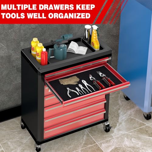 LARBANKE 7-Drawer Rolling Tool Chest with Wheels&Lock,Special Link Buckle - color: Red, size: 7 drawer tool chest