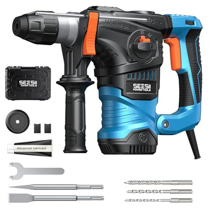 Seesii 13 Amp SDS-Plus Rotary Hammer Drill for Concrete, 6J, 4 Functions