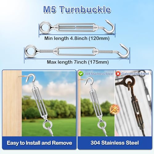 TooTaci Turnbuckle Wire Tensioner Kit, 100ft 1/16 Vinyl Coated Wire Rope - color: 30M+M5 Turnbuckle Wire Tensioner Kit