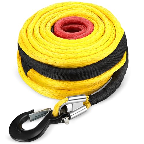 Marsui 1/2" x 100 ft Synthetic Winch Rope Cable Kit, 32000lbs, Yellow - color: Yellow, size: 1/2" X 100 ft