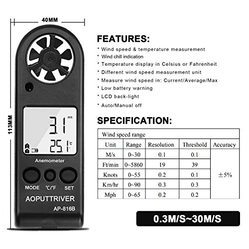 Anemometer Handheld, Air Flow Velocity Meter up to 67mph Light Weight 53g - color: 816B Pocket
